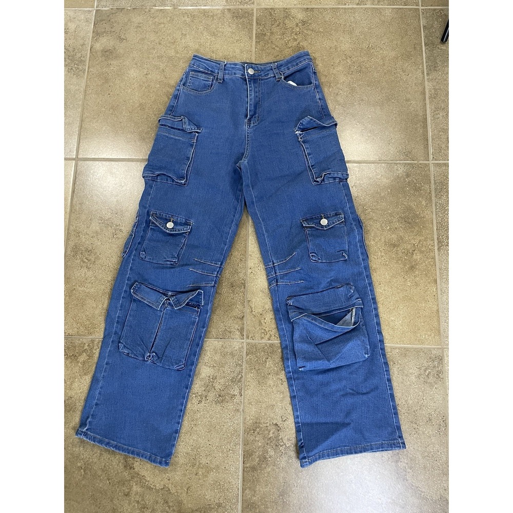 Daisy Brand Sz S Jeans Multi Pocket Denim Relaxd Leg Utility Medium Wash